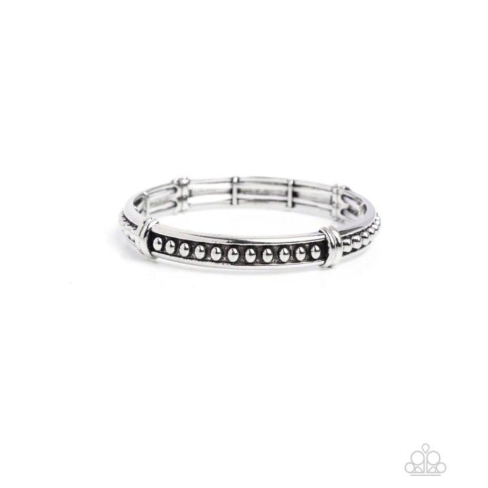 Paparazzi Silver Bracelet with Black Detailing Studded Surprise Fashion Jewelry